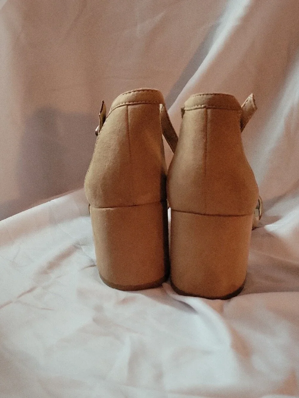 A New Day Tan Suede Open-Toe Ankle-Strap Heels
